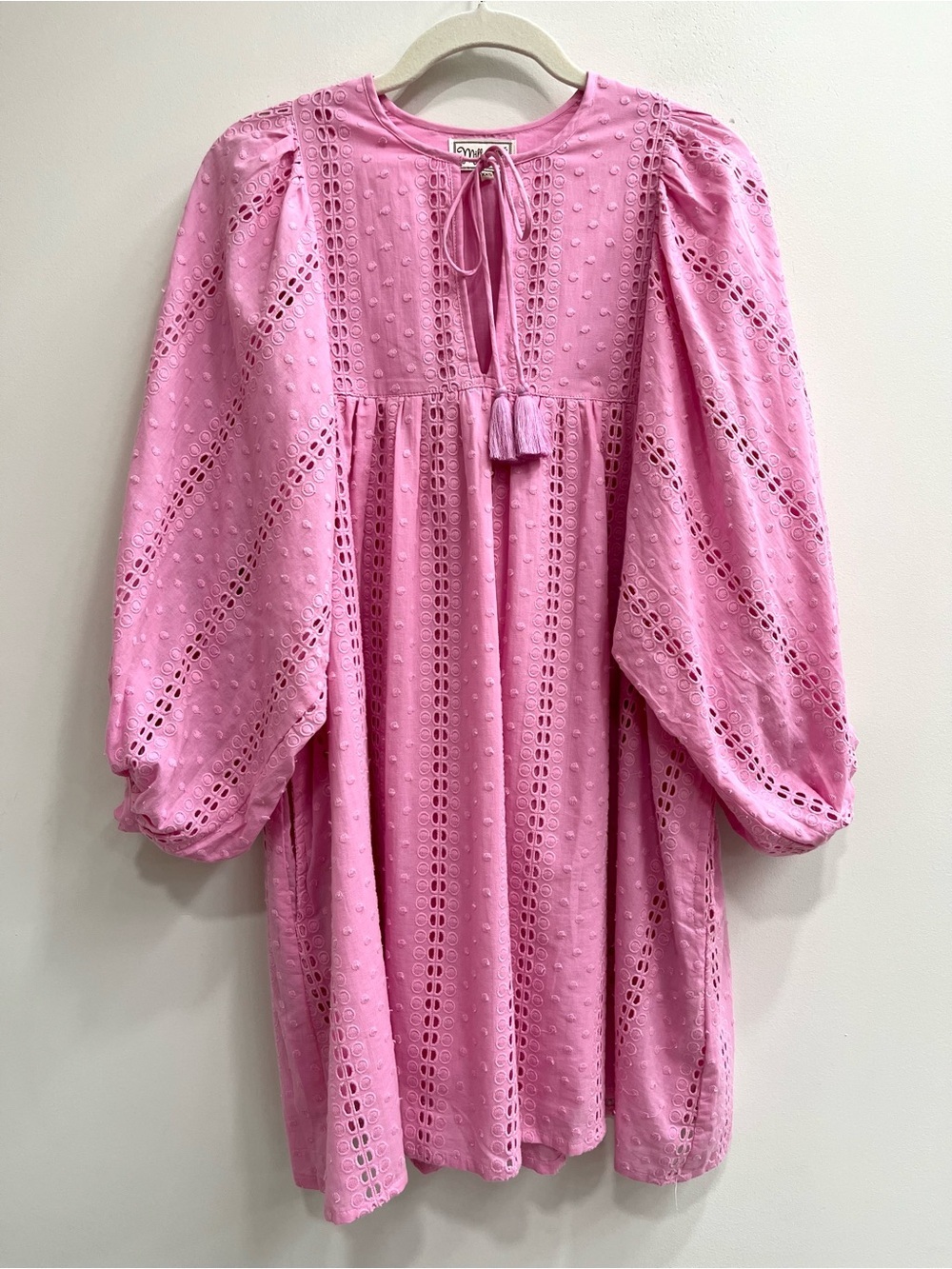 Mille Daisy Cotton Puff-Sleeve Eyelet Mini Dress In Bubblegum Pink XXS